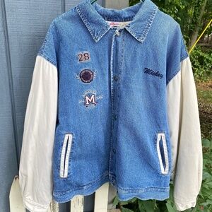 Vintage Authentic Disney Denim Varsity Jacket Jean Jacket Bomber Jacket Large